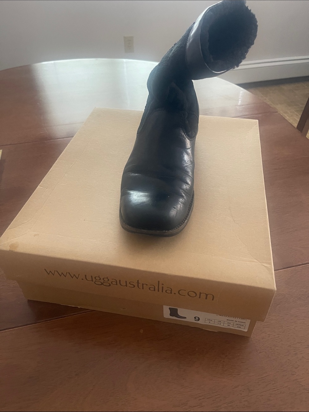 UGG Black Leather Shearling-Trim Mid-Calf Boot